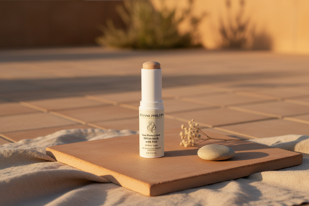 Sun Protection SPF50 Stick with tint in a warm Mediterranean setting