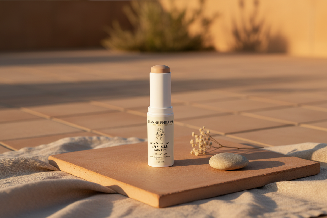 Sun Protection SPF50 Stick with tint in a warm Mediterranean setting